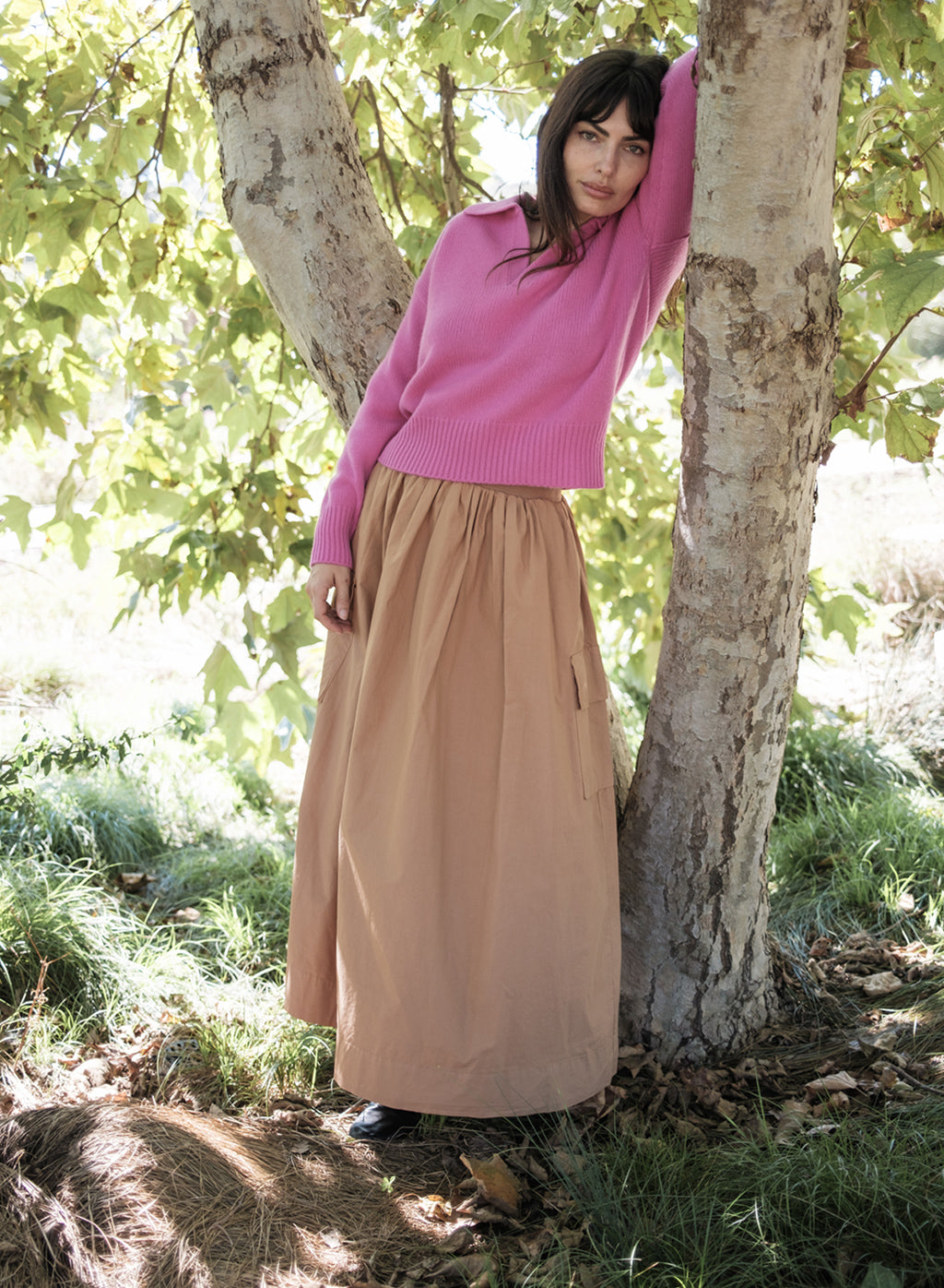 Cozy Cashmere Blend Johnny Collar Sweater in Electric Pink