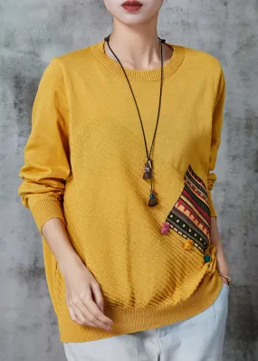 Cozy Yellow Oversized Patchwork Knit Sweater Tops Spring