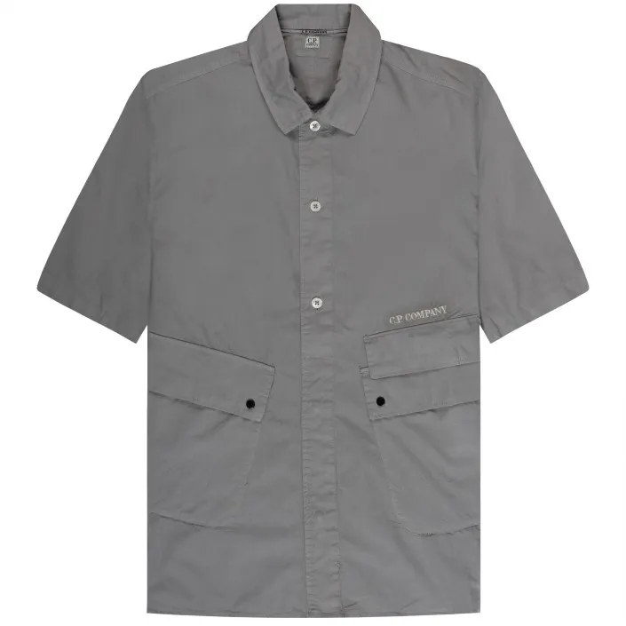 C.P. Company Embroidered Logo Utility SS Shirt Grey