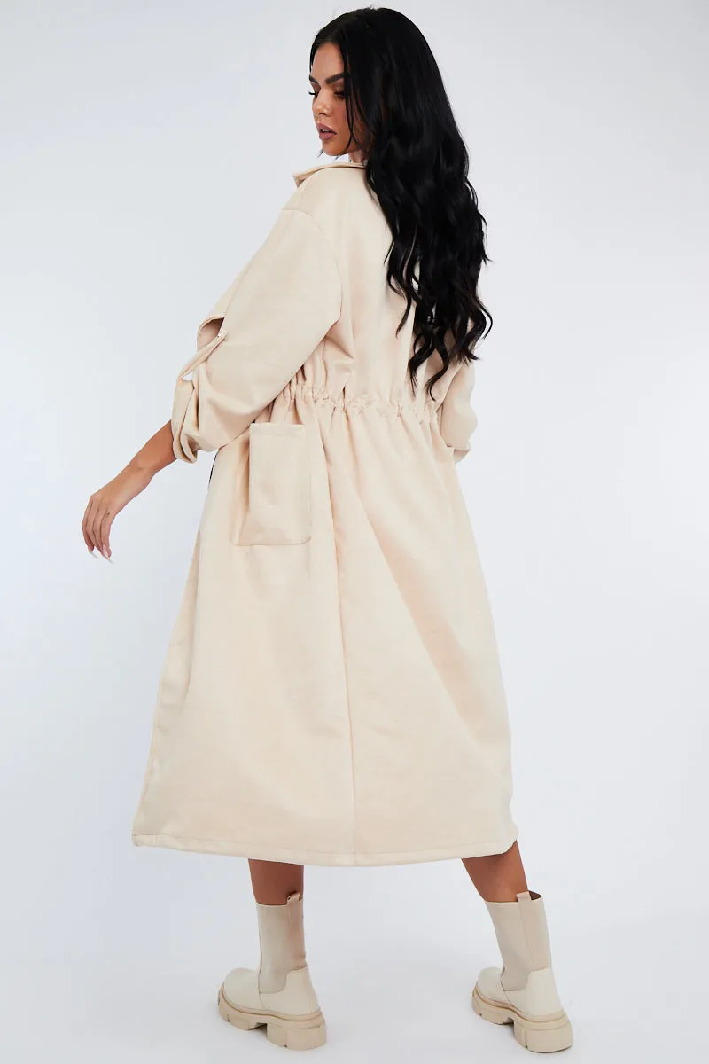 Cream Suede Relaxed Tie Waist Trench Coat - Rora