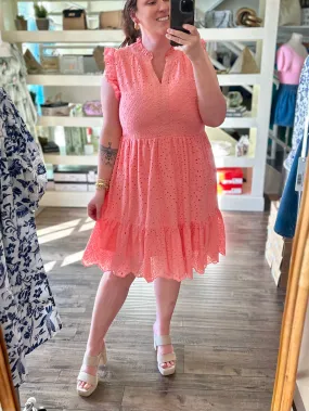 Curvy Coral Eyelet Dress