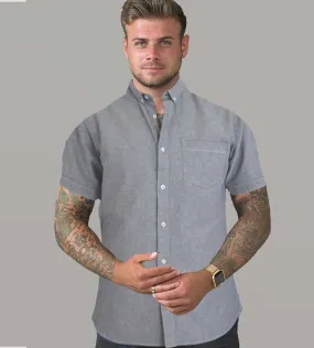 D555 Button Down Short Sleeve Oxford Shirt (NORMAN GREY)