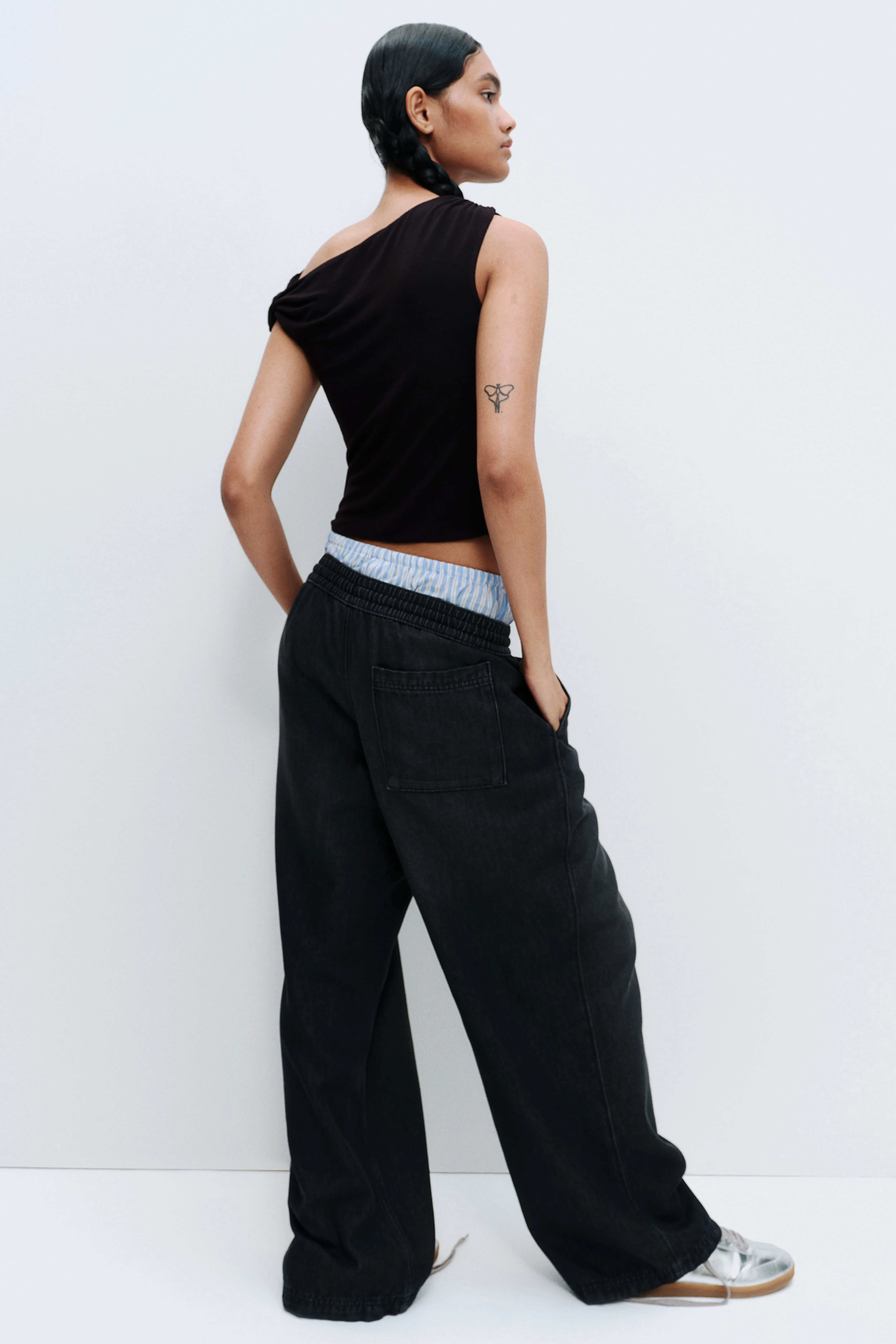 Denim pull-on trousers - Regular waist - Long - Black - Ladies | H&M GB