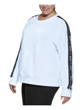 DKNY SPORT Womens White Pocketed Rib-knit Trim Long Sleeve Crew Neck Sweatshirt