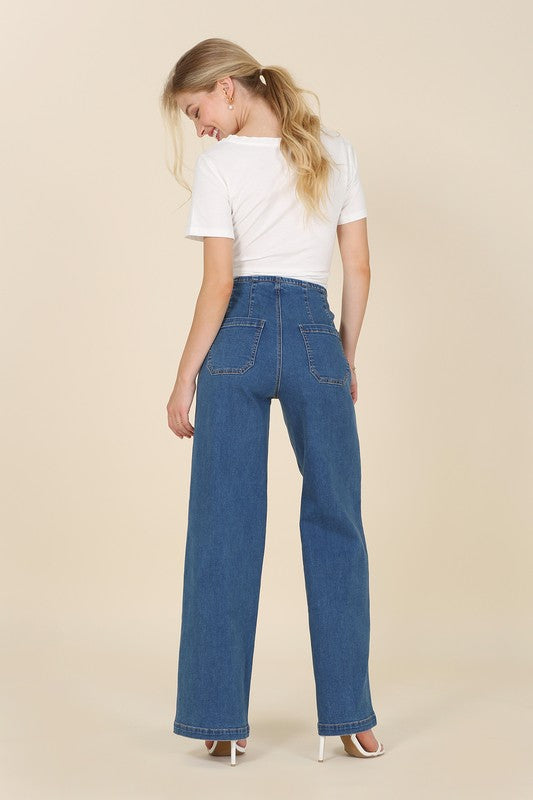 Flared high waist pin-tuck jeans