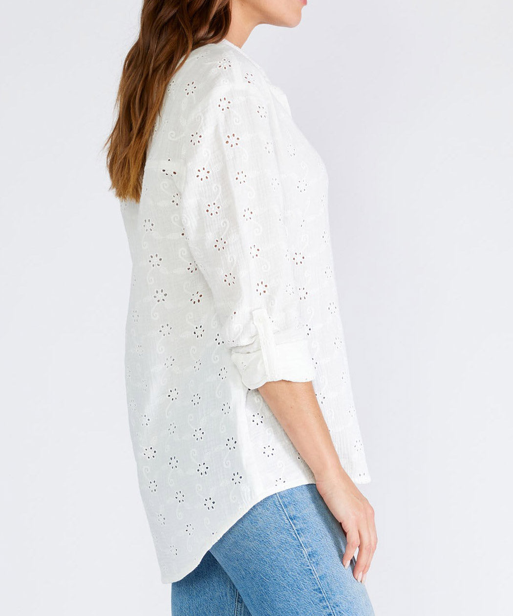 Floral Embroidered Button Down Blouse - White