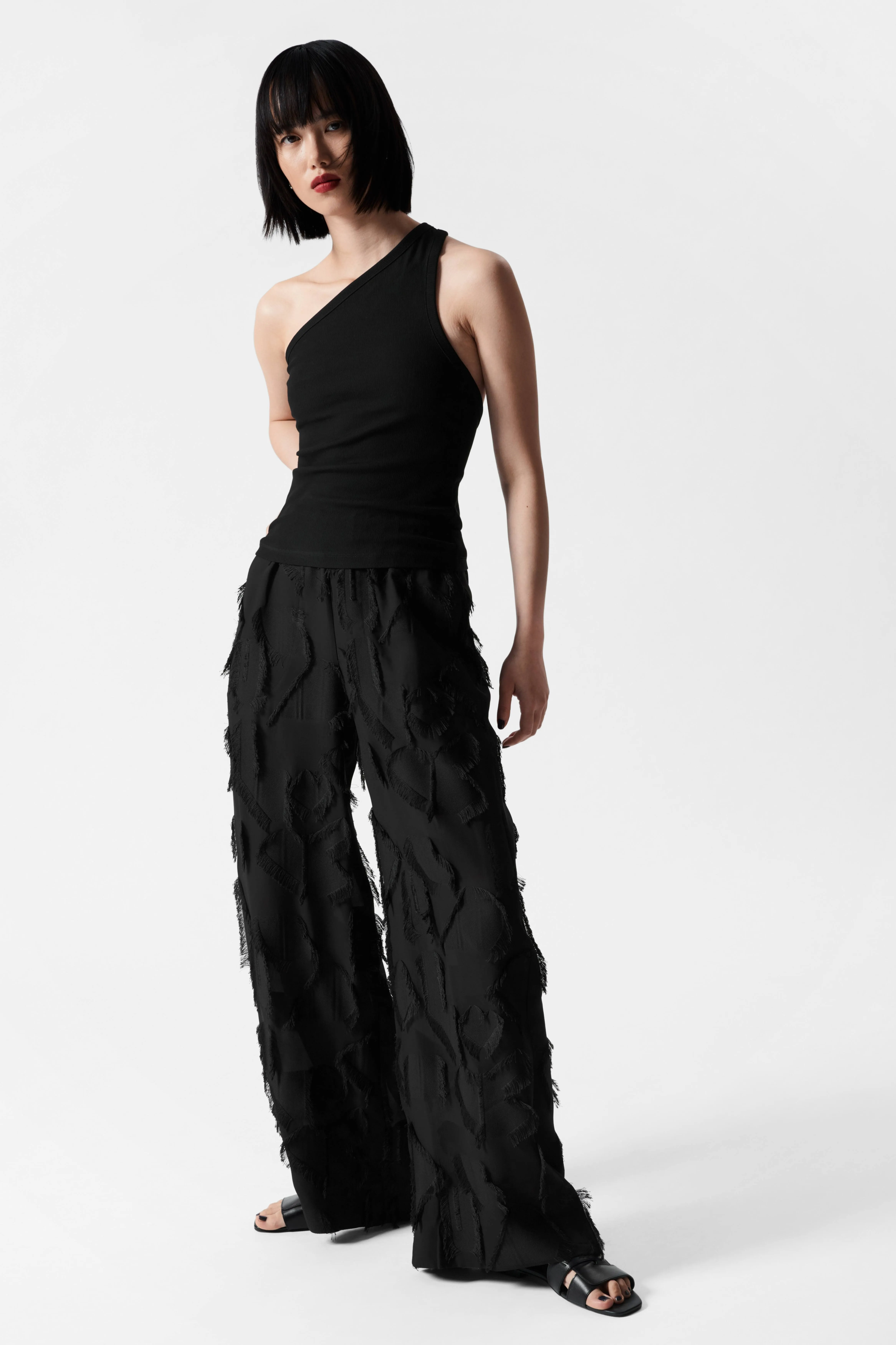 Fringed Trousers - Regular waist - Regular length - Black - Ladies | H&M GB