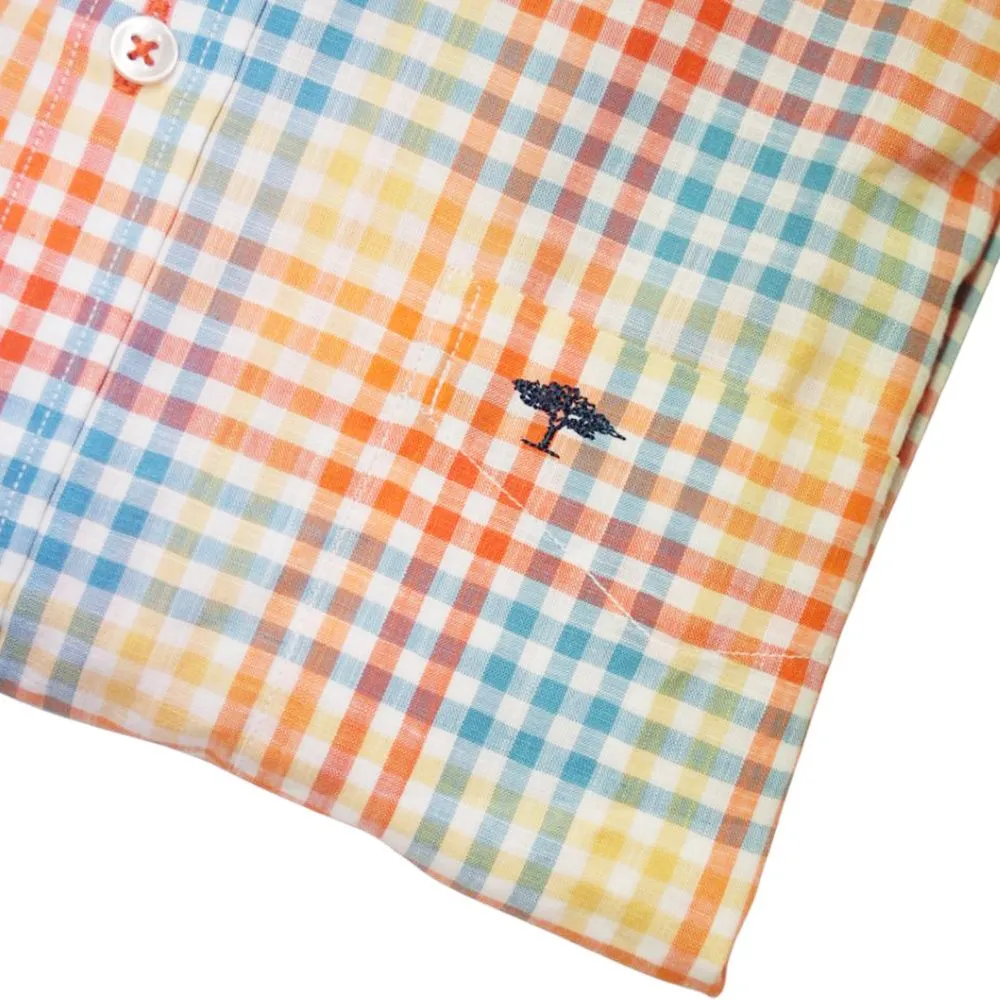 FYNCH HATTON Classic Check Orange Shirt | Menswear Online