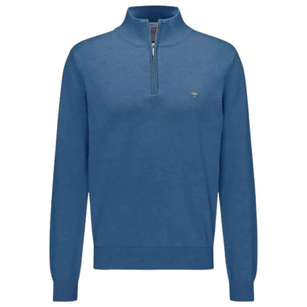 Fynch-Hatton Cotton Azure Blue Half Zip | Menswear Online