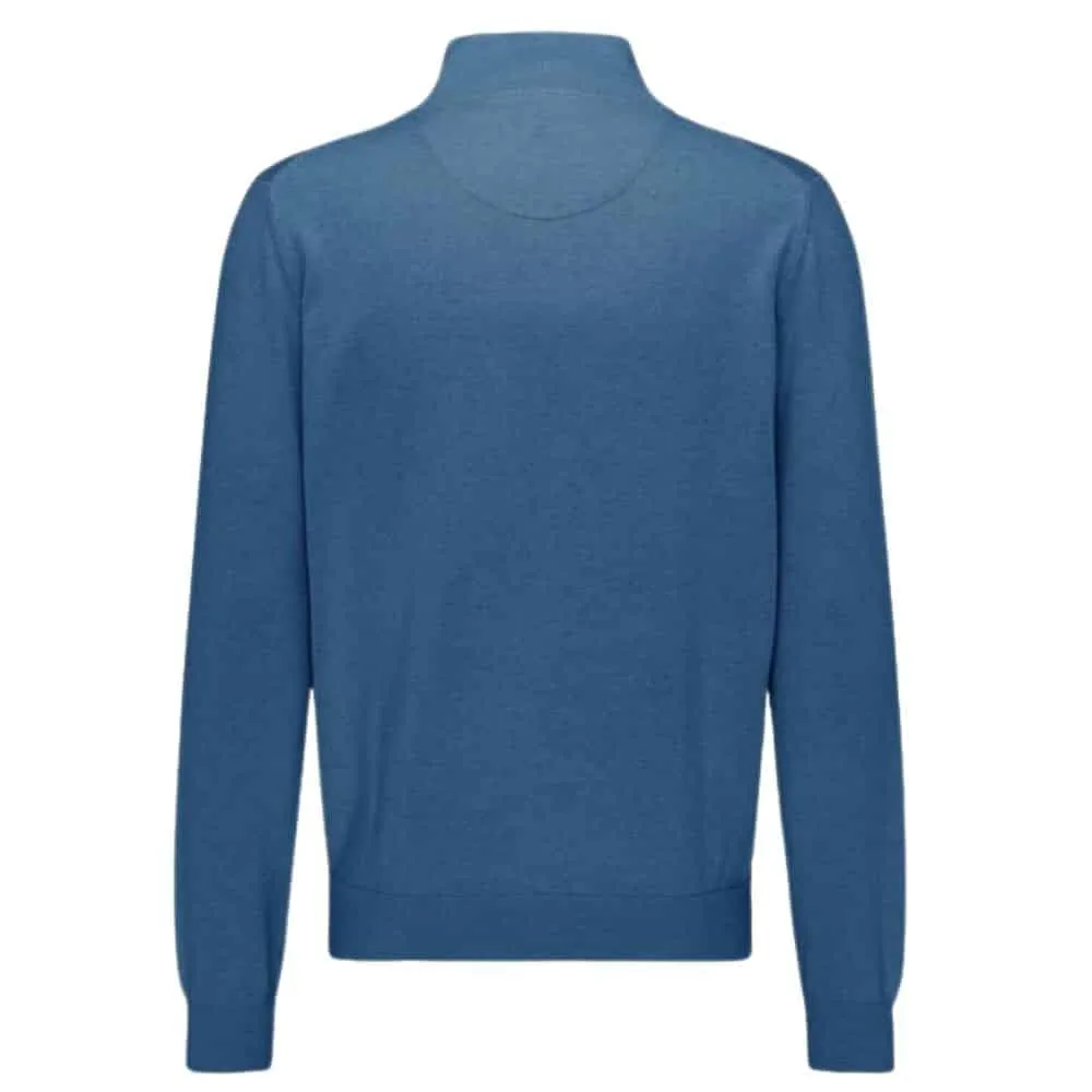 Fynch-Hatton Cotton Azure Blue Half Zip | Menswear Online