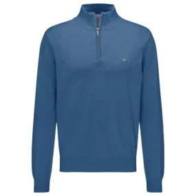 Fynch-Hatton Cotton Azure Blue Half Zip | Menswear Online