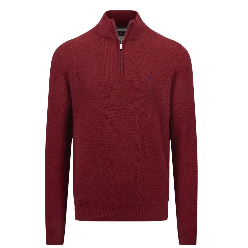 FYNCH-HATTON Cotton Burgundy Half Zip Jumper | Menswear Online