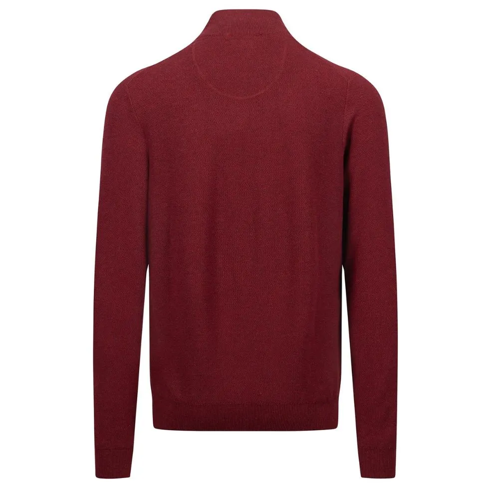 FYNCH-HATTON Cotton Burgundy Half Zip Jumper | Menswear Online