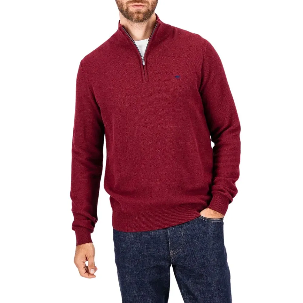 FYNCH-HATTON Cotton Burgundy Half Zip Jumper | Menswear Online