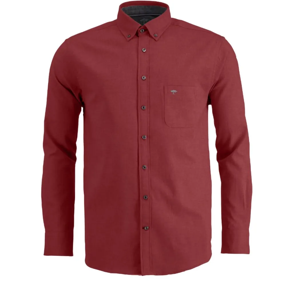 FYNCH HATTON Cotton Button Down Red Shirt | Menswear Online