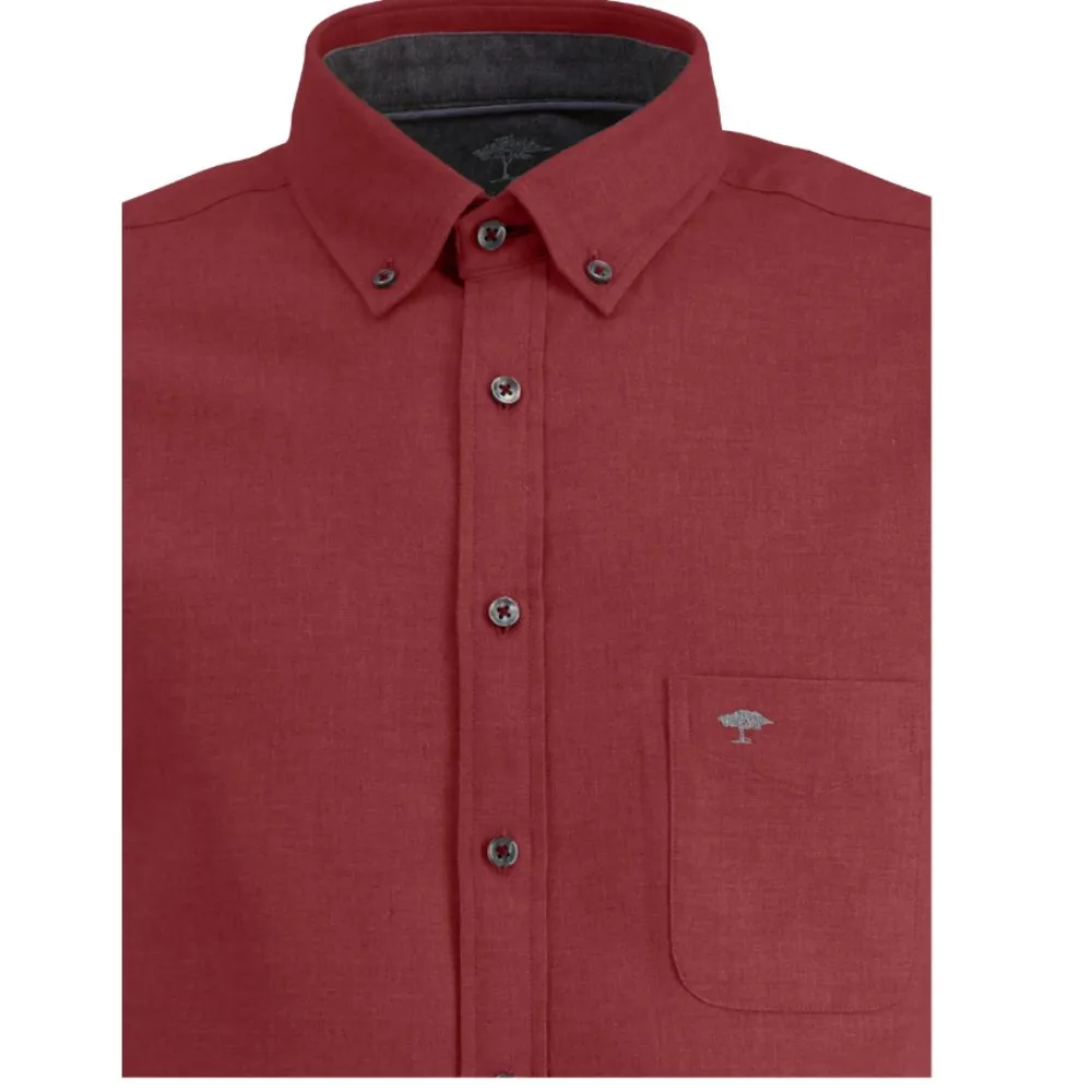 FYNCH HATTON Cotton Button Down Red Shirt | Menswear Online