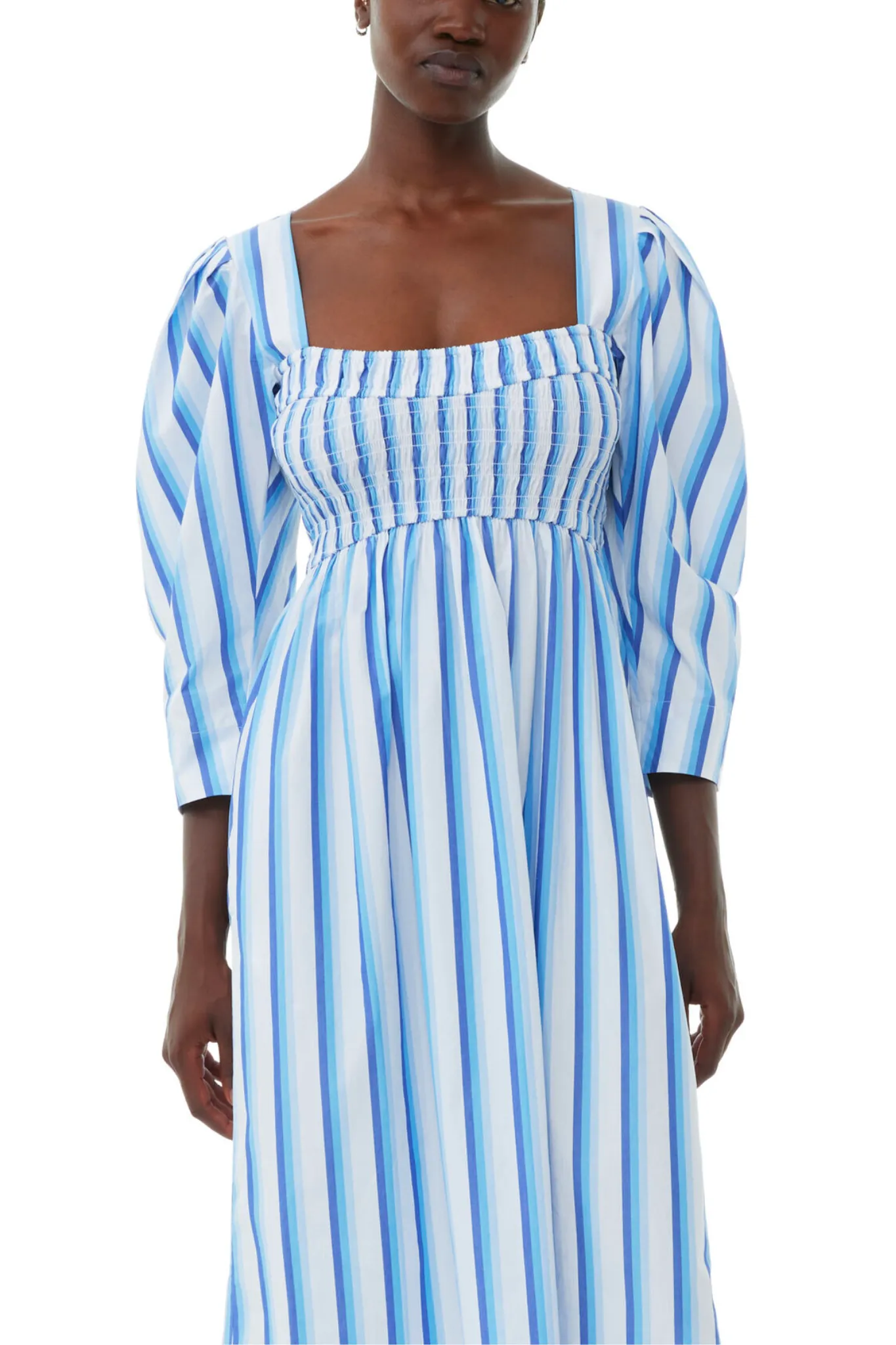 Ganni Stripe Cotton Smock Maxi Dress