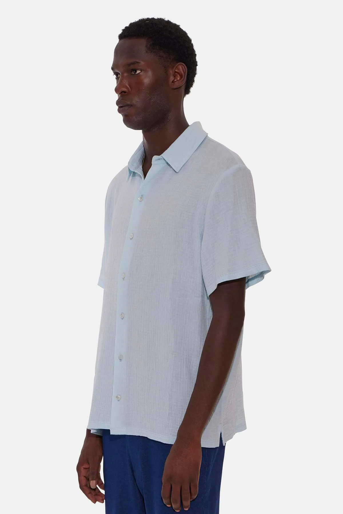 Gauze Short Sleeve Buttondown - Light Blue