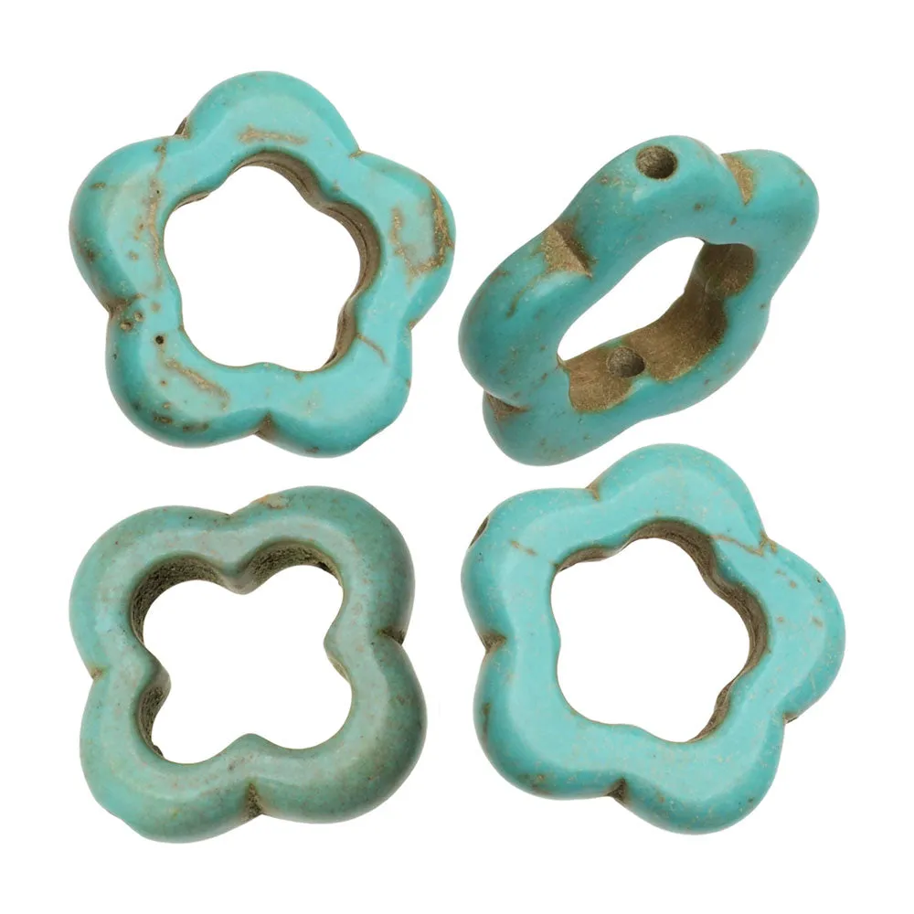 Gemstone Beads, Turquoise Blue Magnesite, Clover / Flower 19mm (10 Pieces)