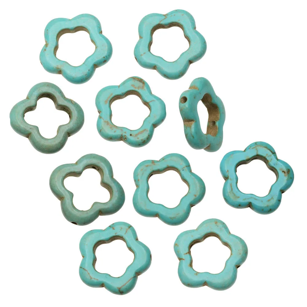 Gemstone Beads, Turquoise Blue Magnesite, Clover / Flower 19mm (10 Pieces)