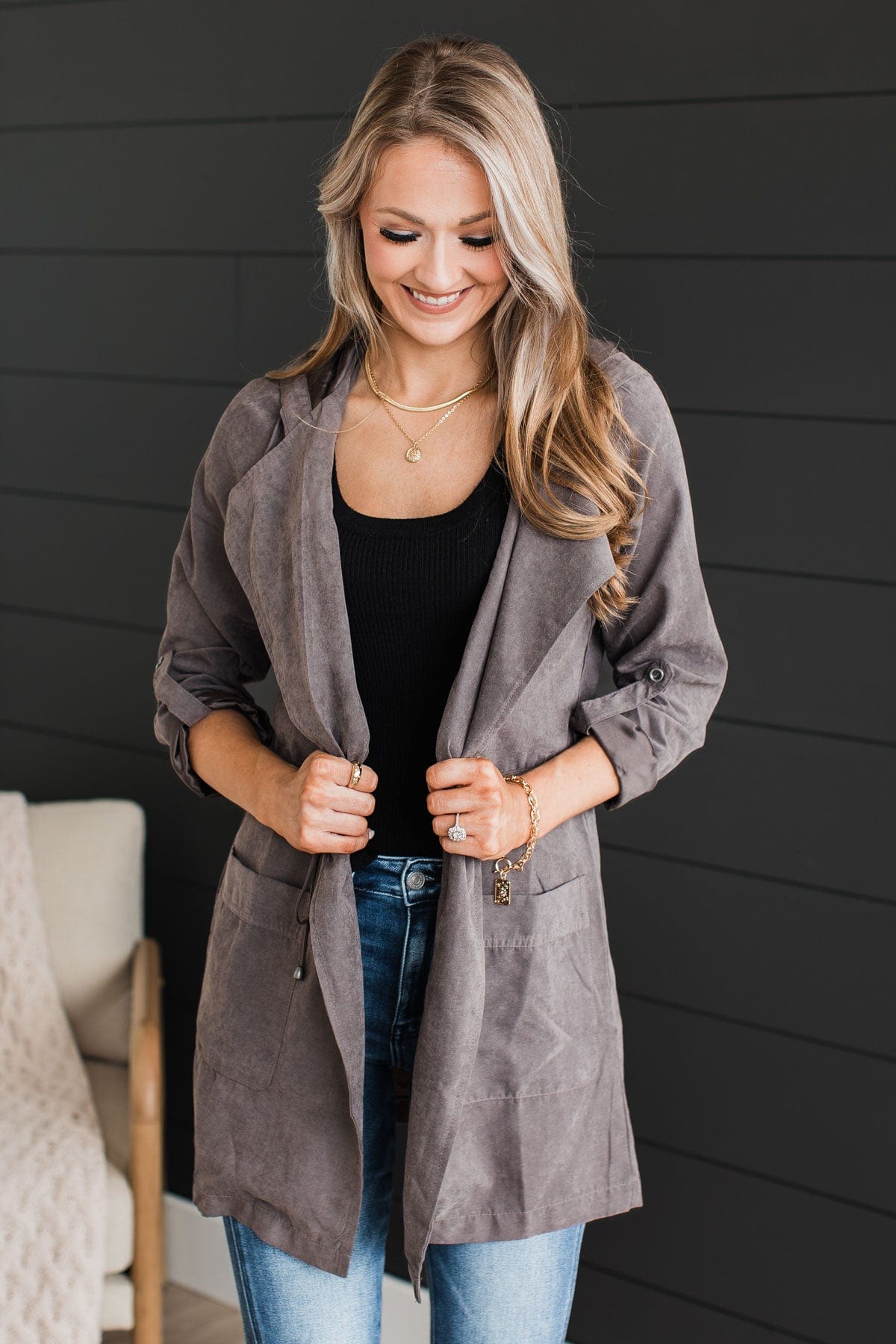 Go Getter Open Front Jacket- Charcoal