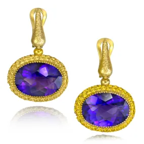 Gold Cocktail Drop Earrings With Amethyst & Sapphires