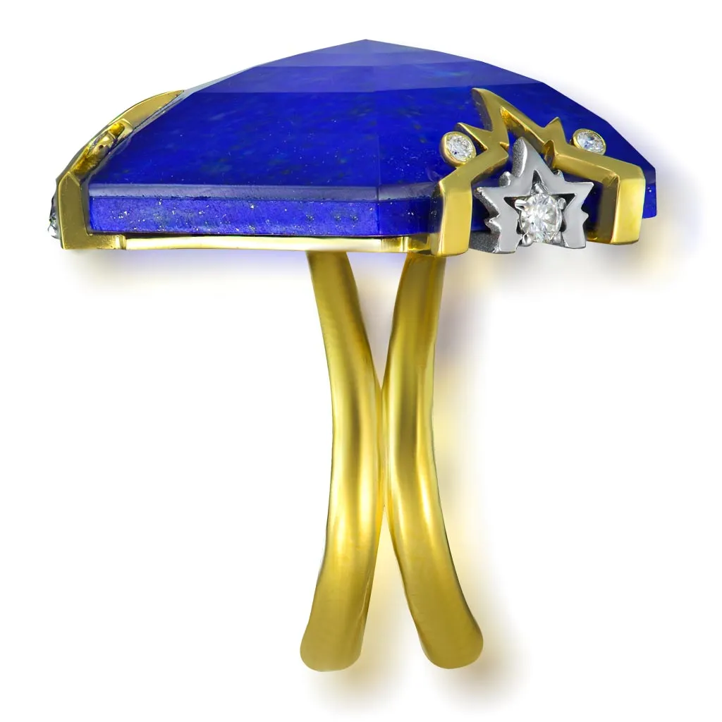 Gold Denim Ring with Lapis Lazuli & Diamonds