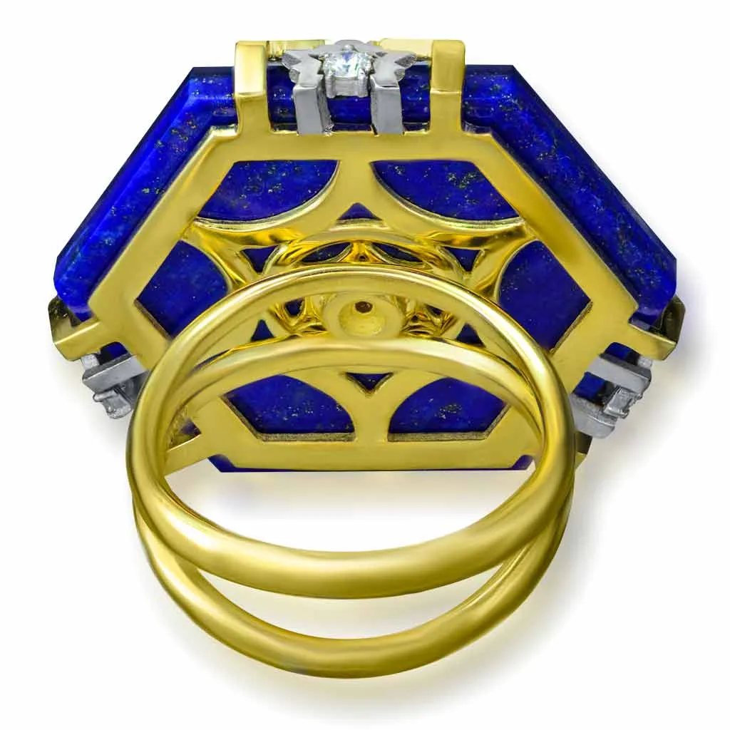 Gold Denim Ring with Lapis Lazuli & Diamonds