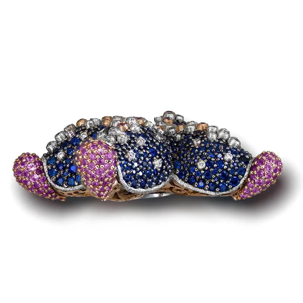 Gold Starfish Ring with Diamonds and Sapphires