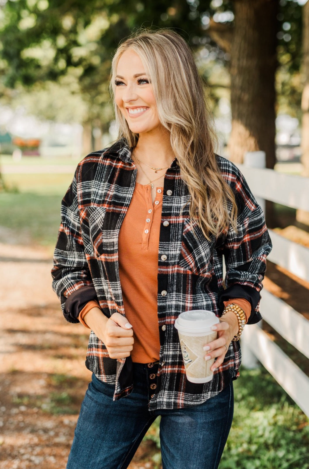 Happiest Pumpkin Plaid Jacket- Black & Orange