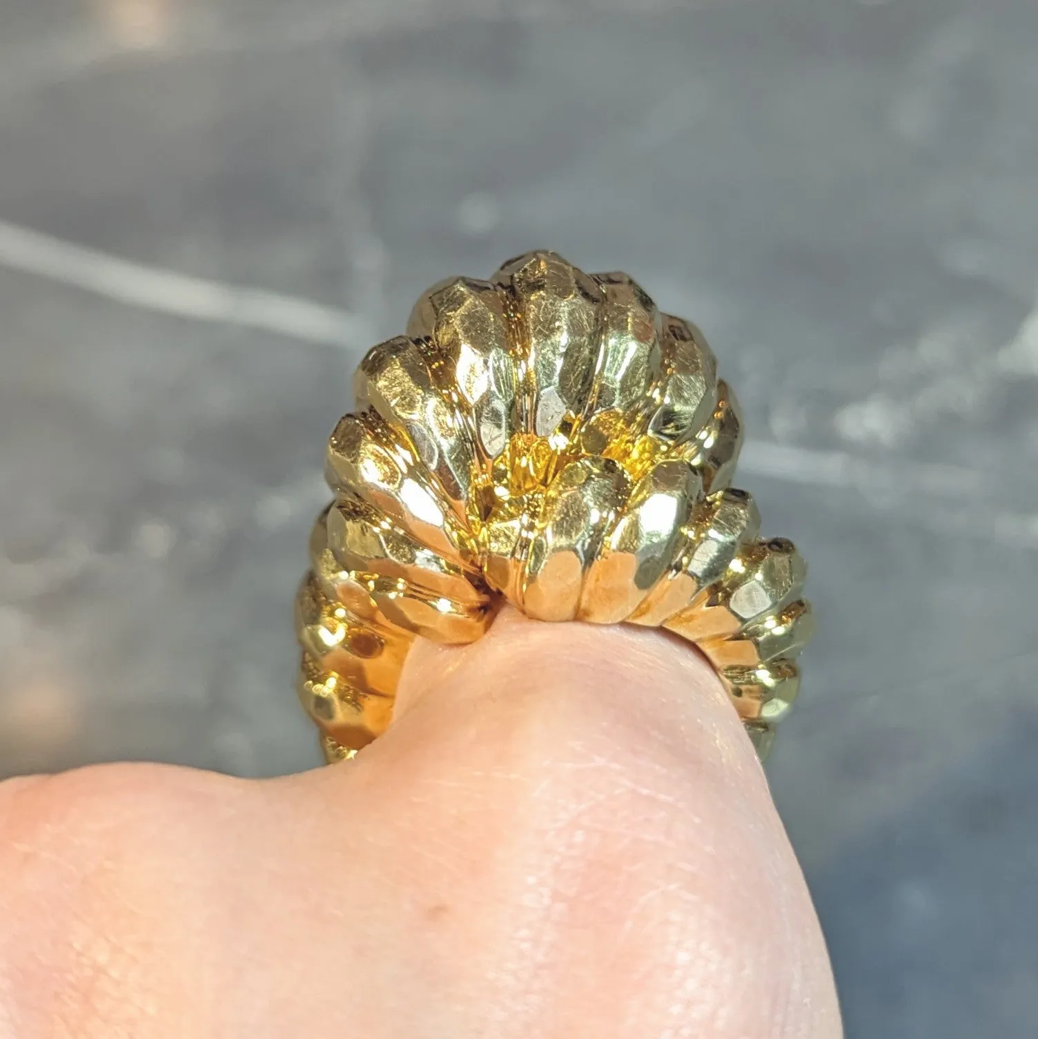 Henry Dunay 1970's 18 Karat Yellow Gold Hammered Knot Vintage Dome Ring