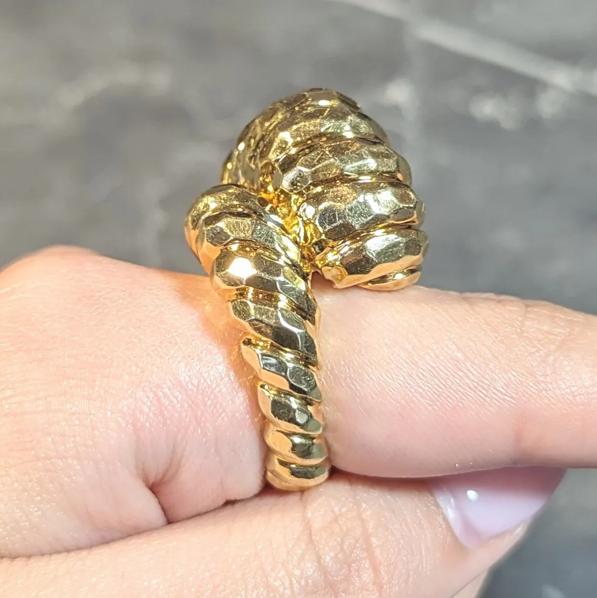 Henry Dunay 1970's 18 Karat Yellow Gold Hammered Knot Vintage Dome Ring