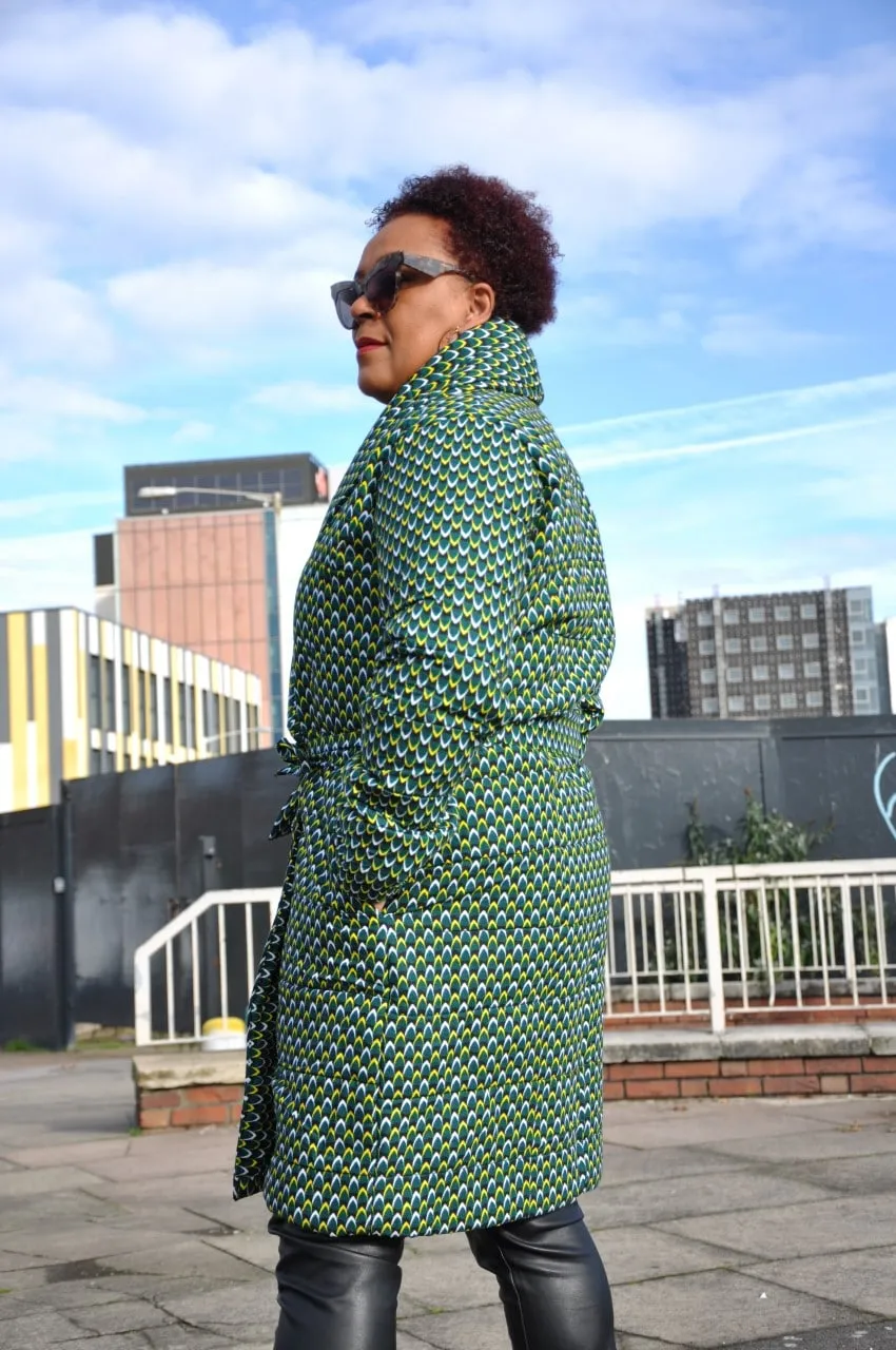 Hibo Green African Ankara Print Quilted Coat - African Clothing Store | JT Aphrique