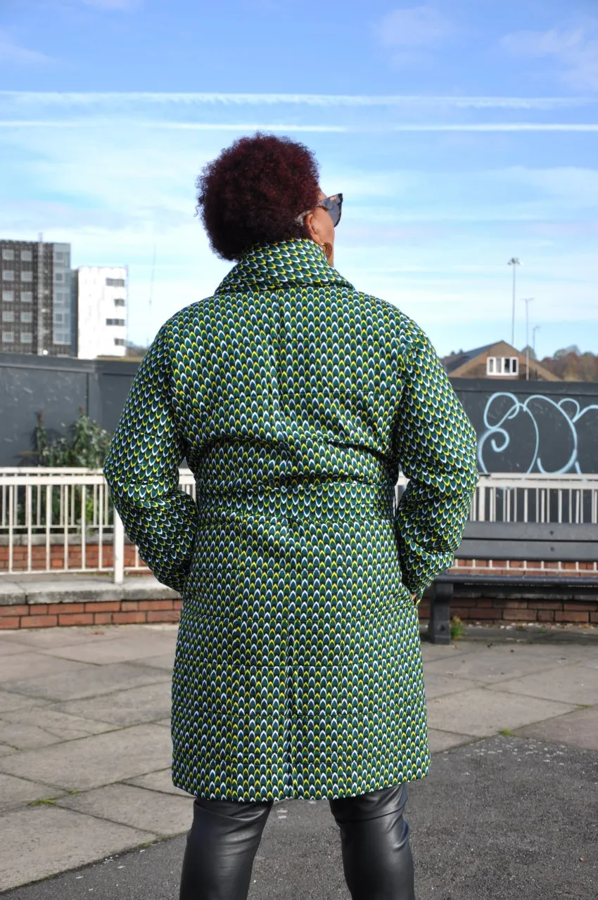 Hibo Green African Ankara Print Quilted Coat - African Clothing Store | JT Aphrique