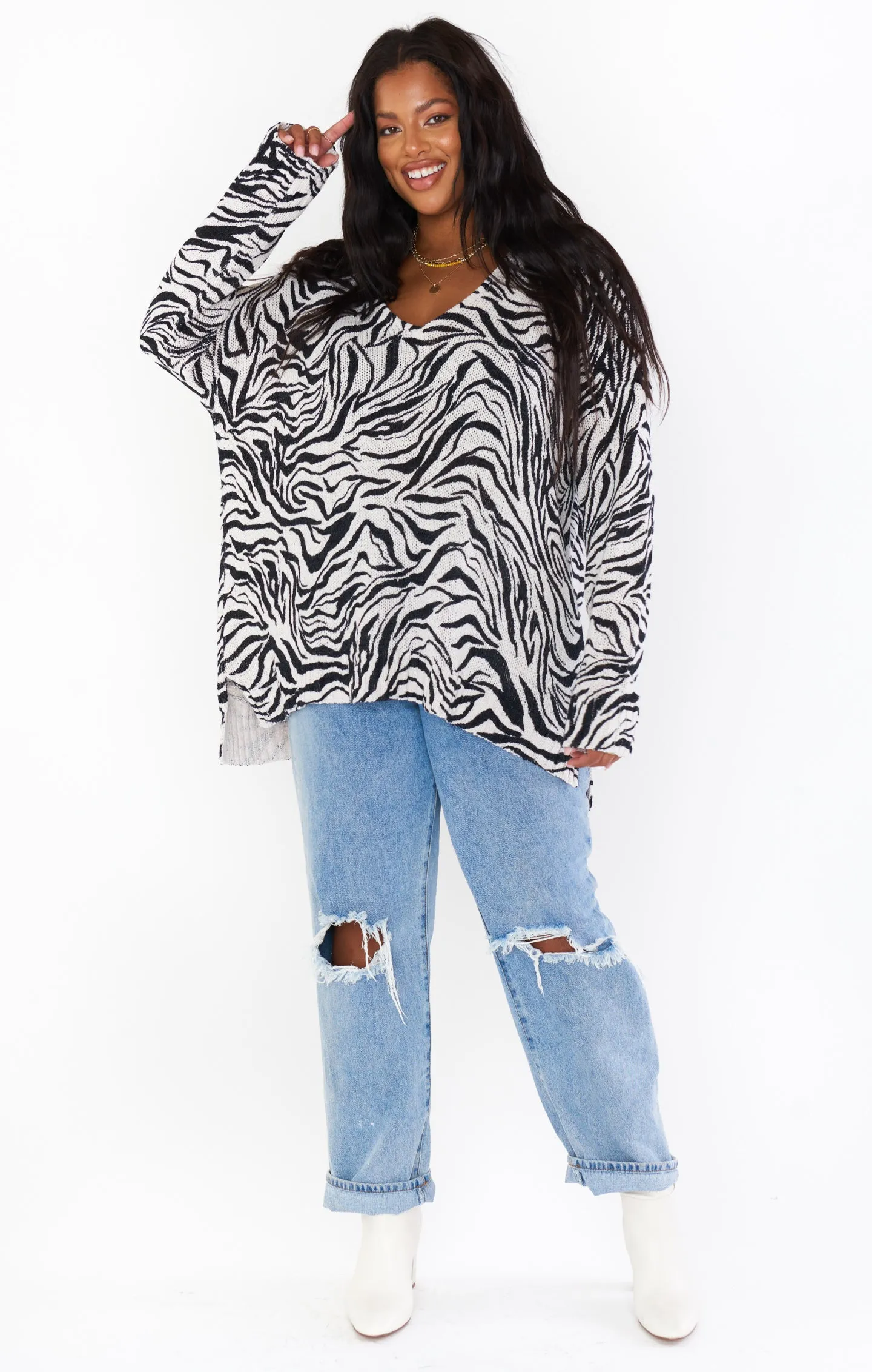 Hug Me Sweater ~ Coconut Zebra Knit