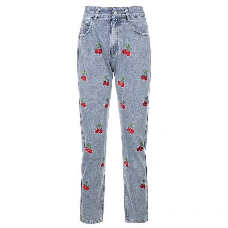 INS SWEET CHERRY EMBROIDERY JEANS BY70195