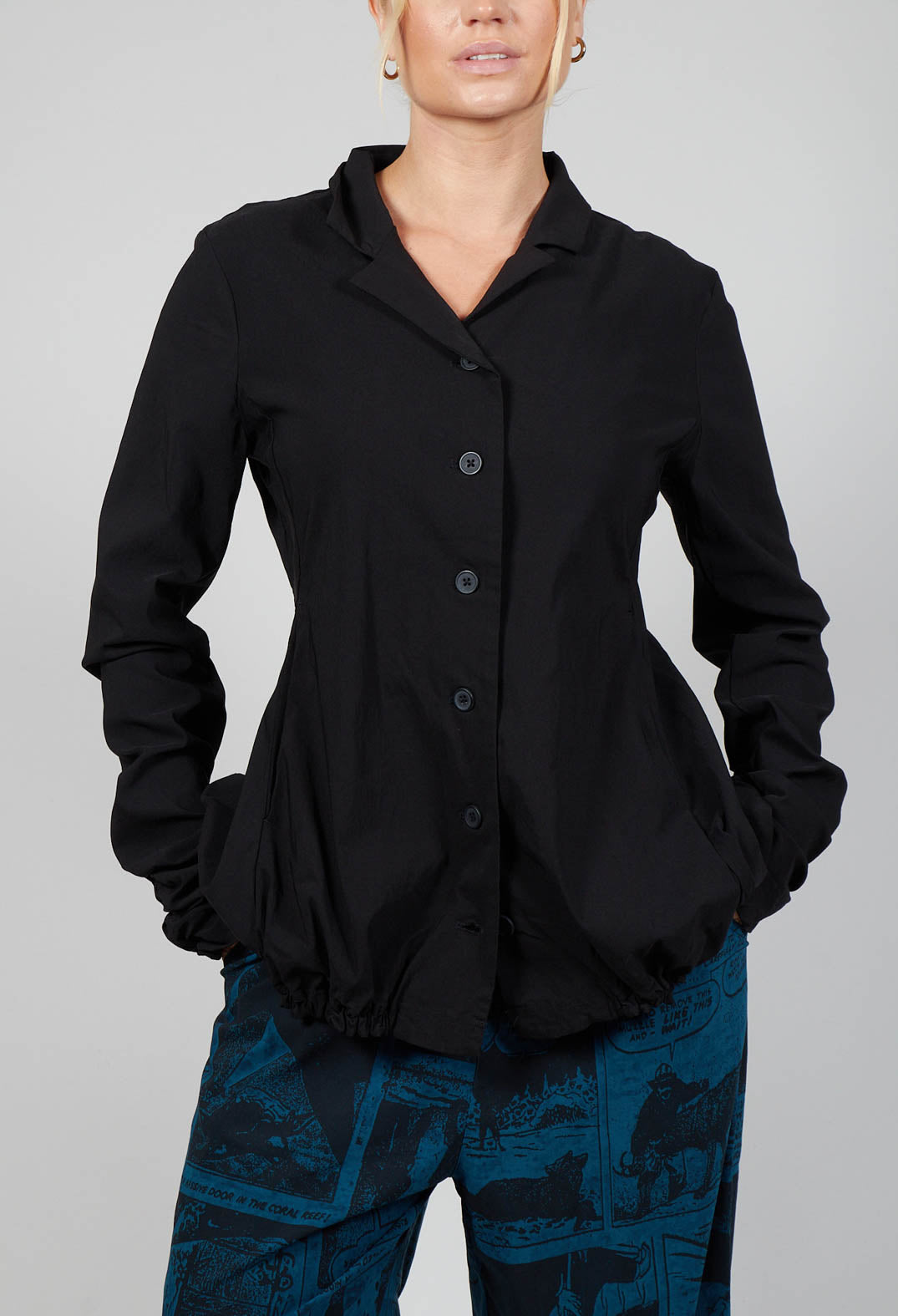 Jacket with Gathered Hem in Black