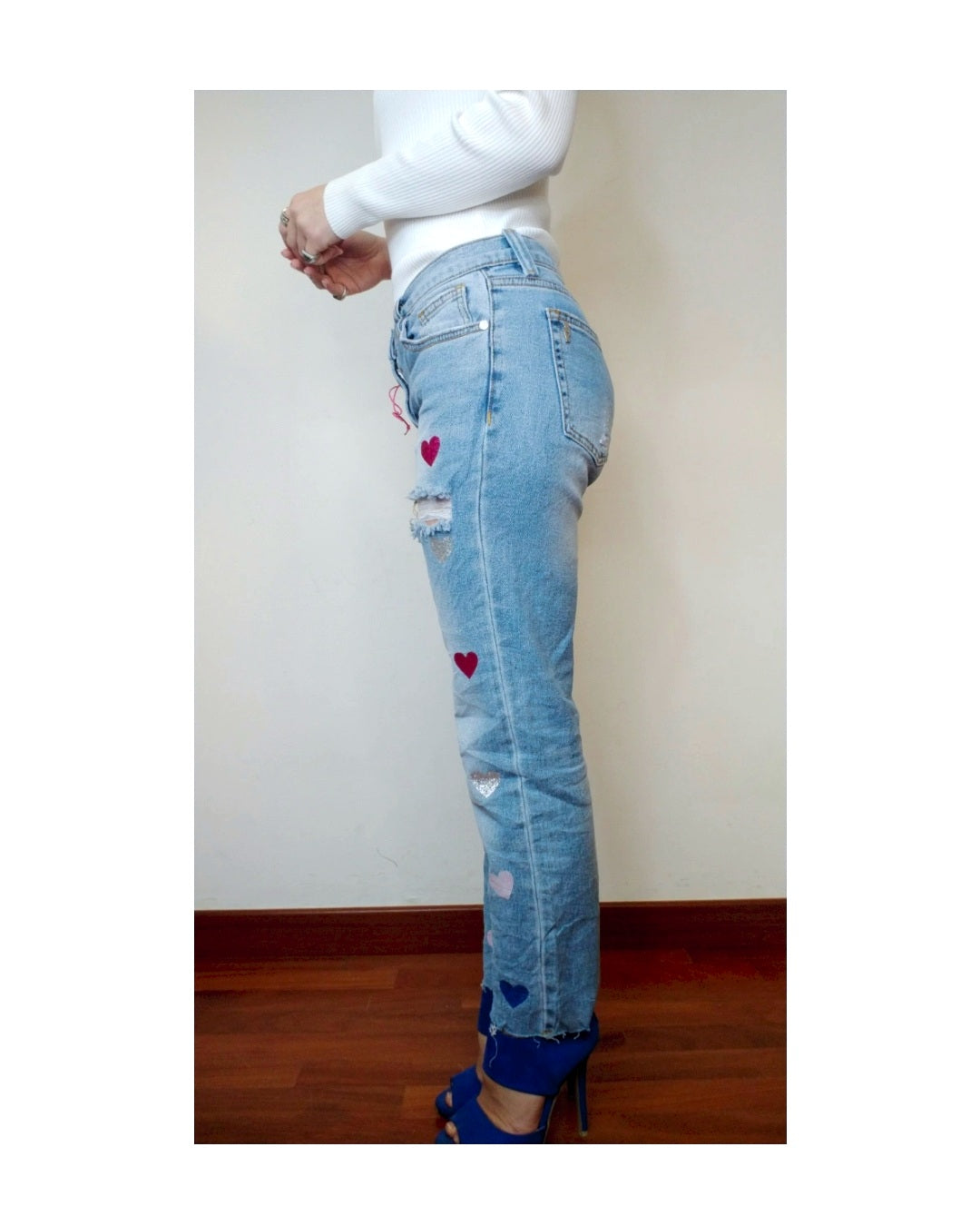 Jeans vita medio bassa con cuori colorful!