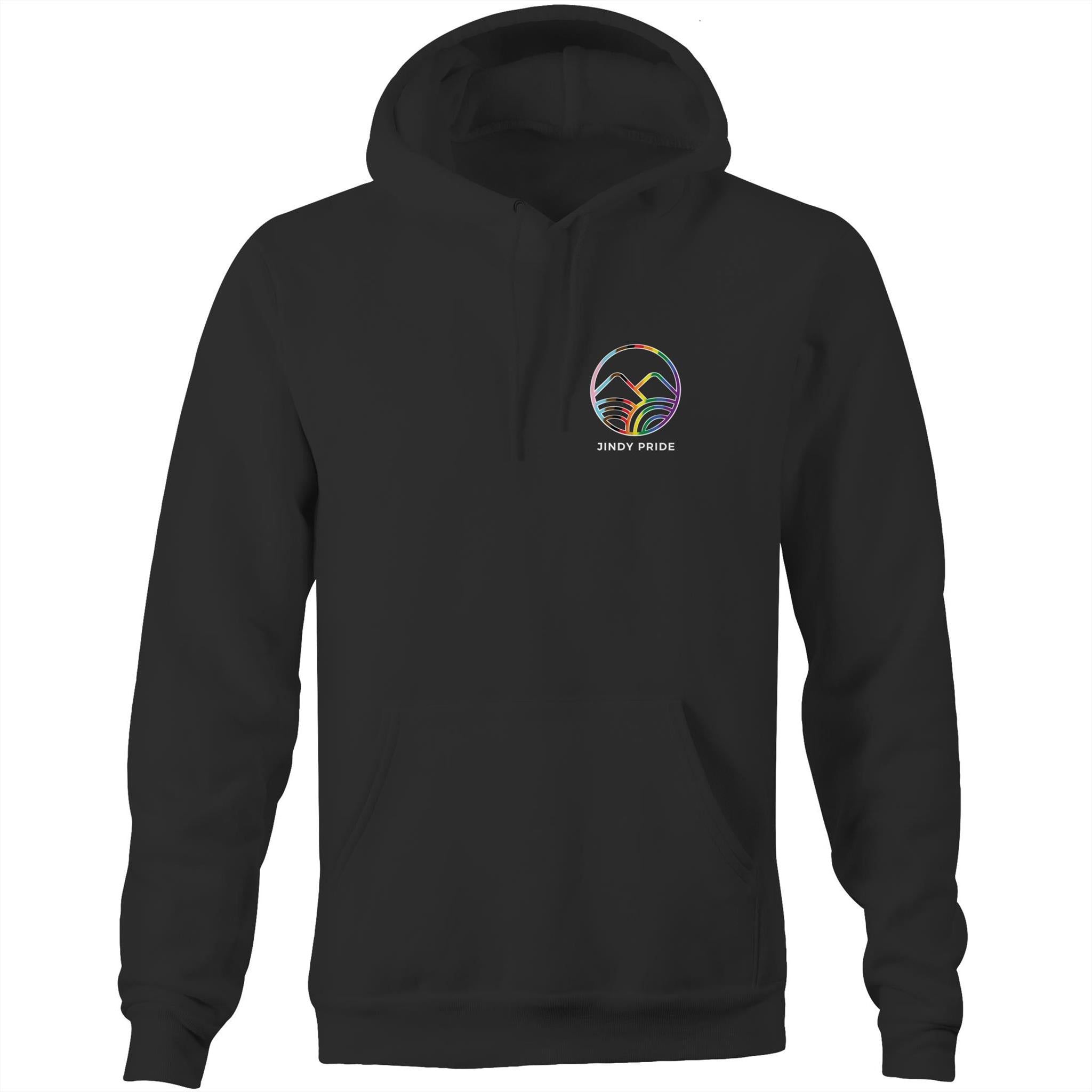 Jindy Pride Logo & Ngarigo Country Art Hoodie (CLB001) - Black Colour - XL Size