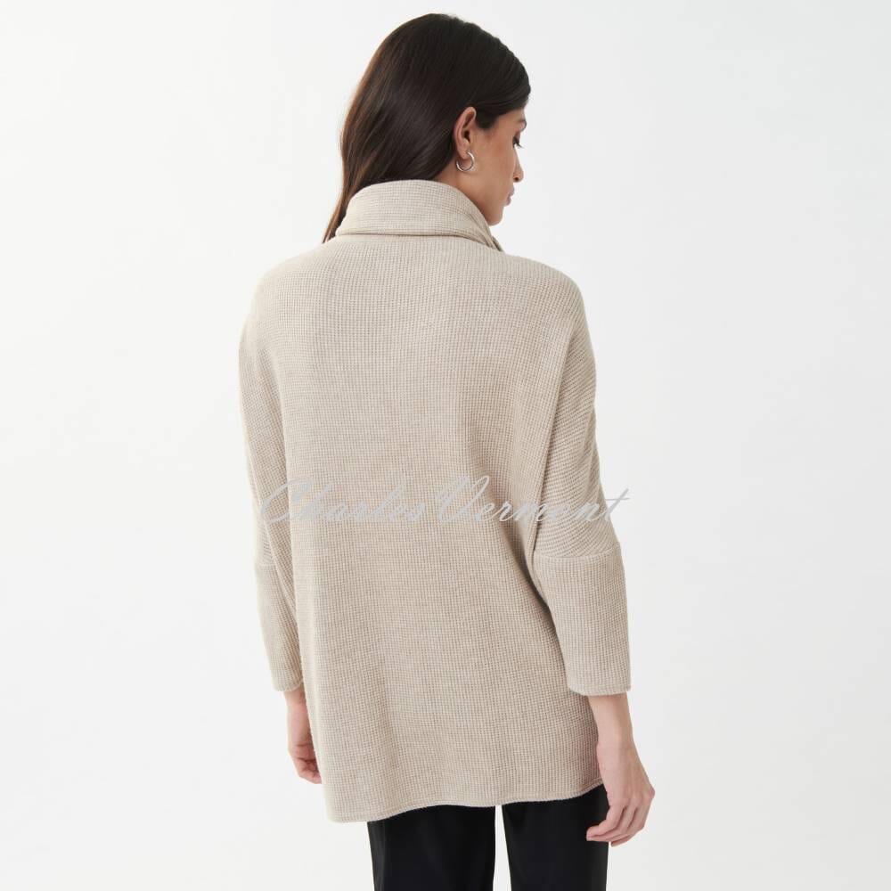 Joseph Ribkoff Crossover Front Sweater with Button Detail - Style 223003 (Oatmeal)