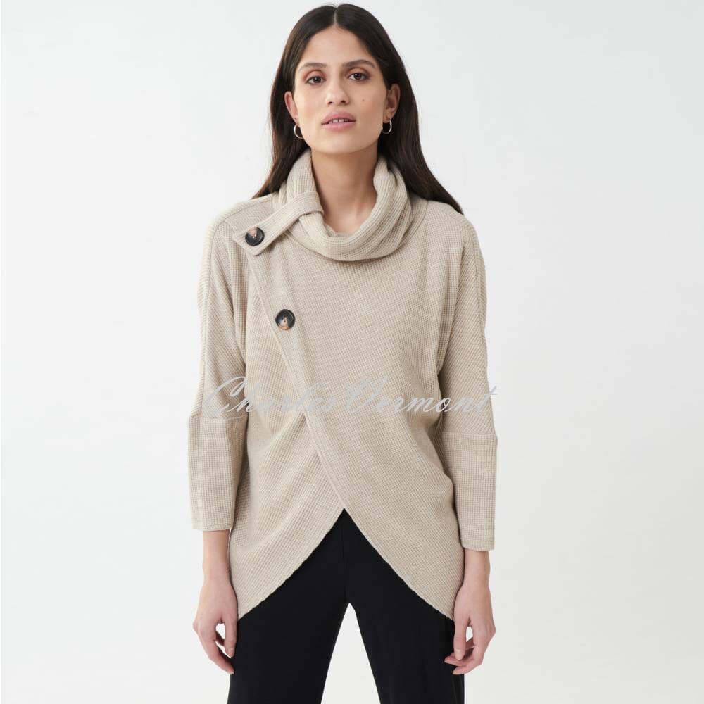 Joseph Ribkoff Crossover Front Sweater with Button Detail - Style 223003 (Oatmeal)