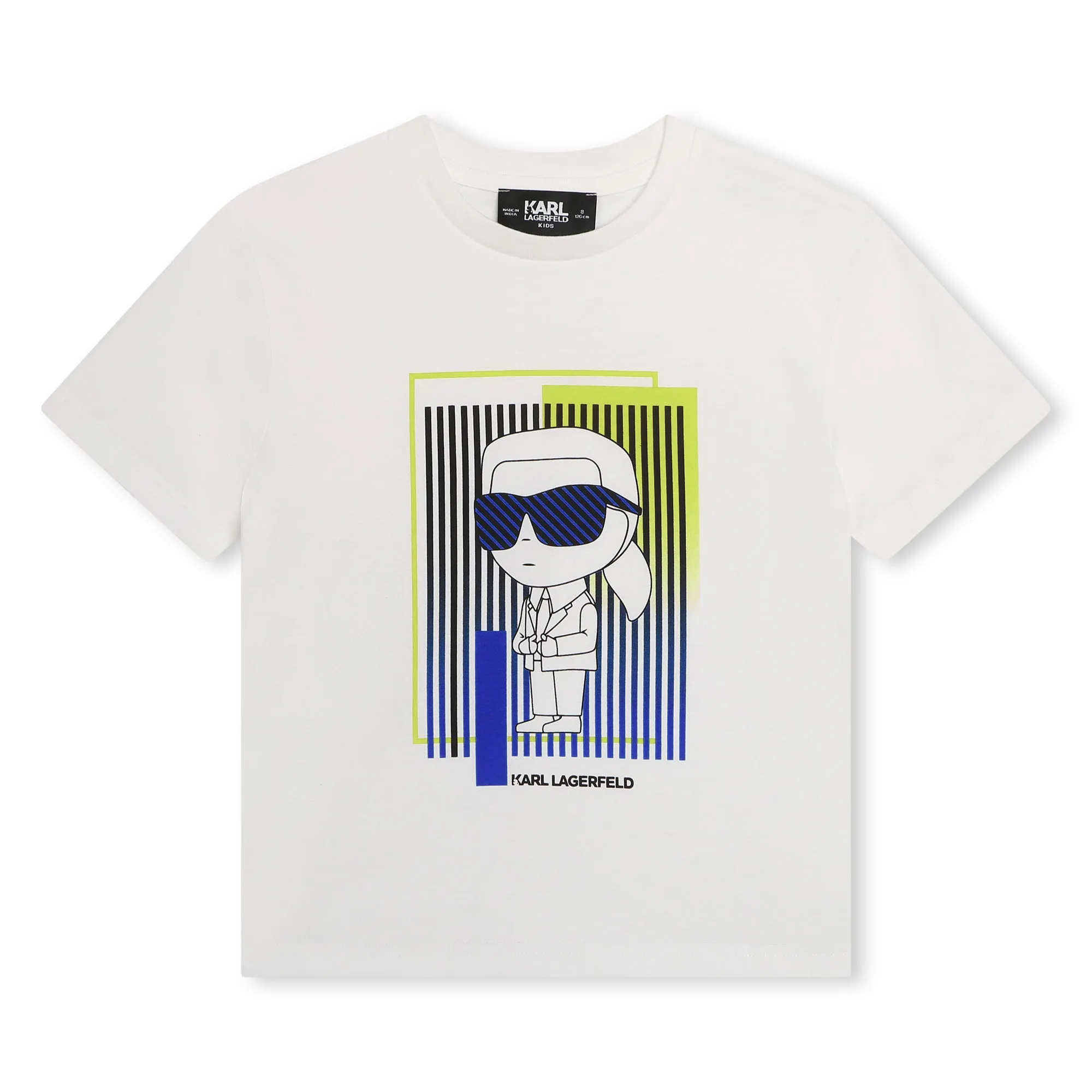 Karl Lagerfeld T-Shirt Blue Yellow Striped Block Logo White