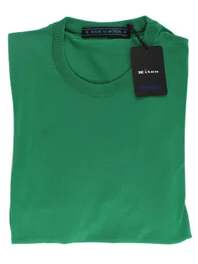 Kiton Sweater Green 14 Micron Wool Crewneck XXL - EUR 56 SALE