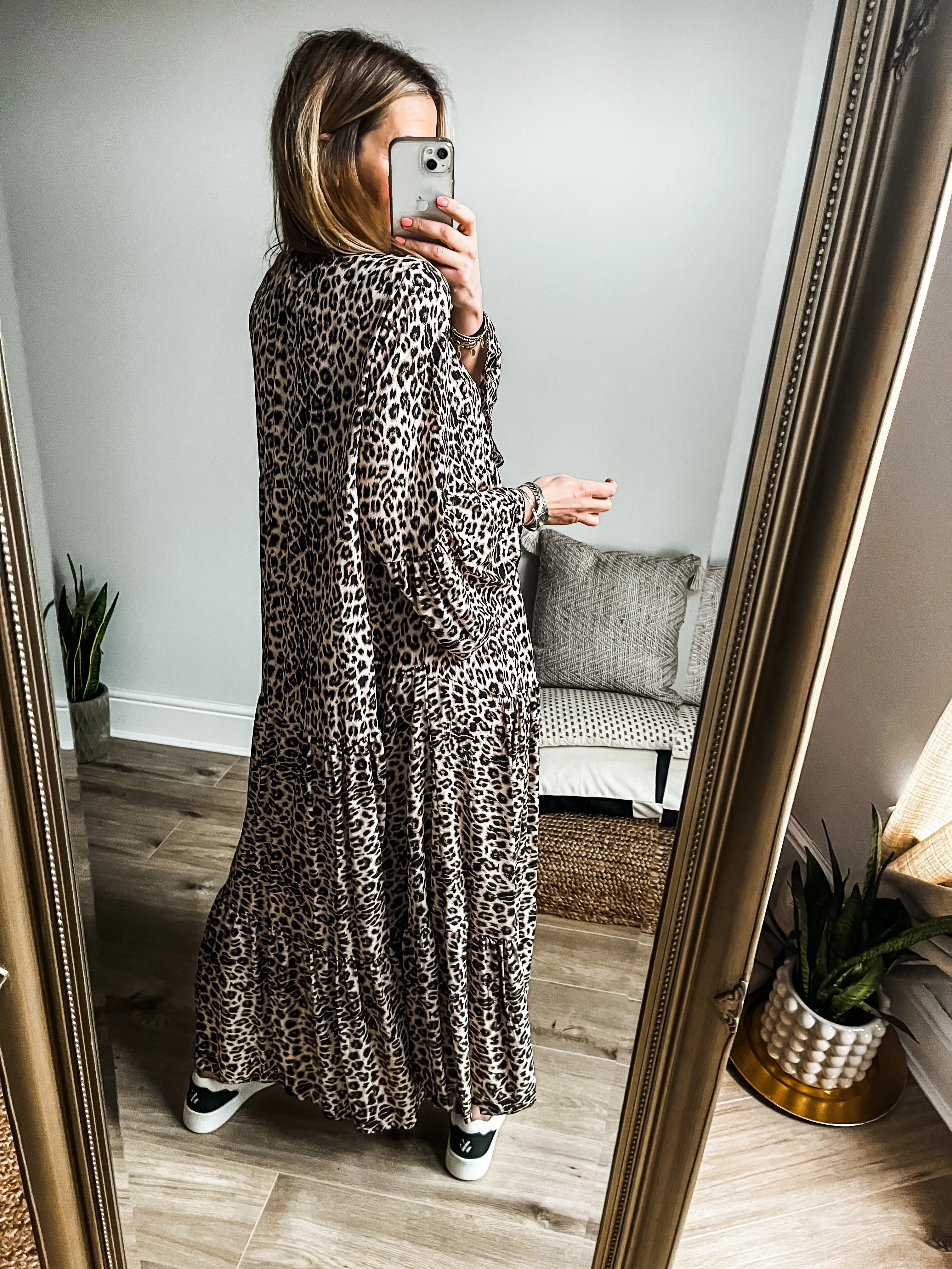 Leopard Print Tiered Maxi Smock Dress