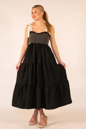 Let My Heart Run Black Smock Maxi Dress