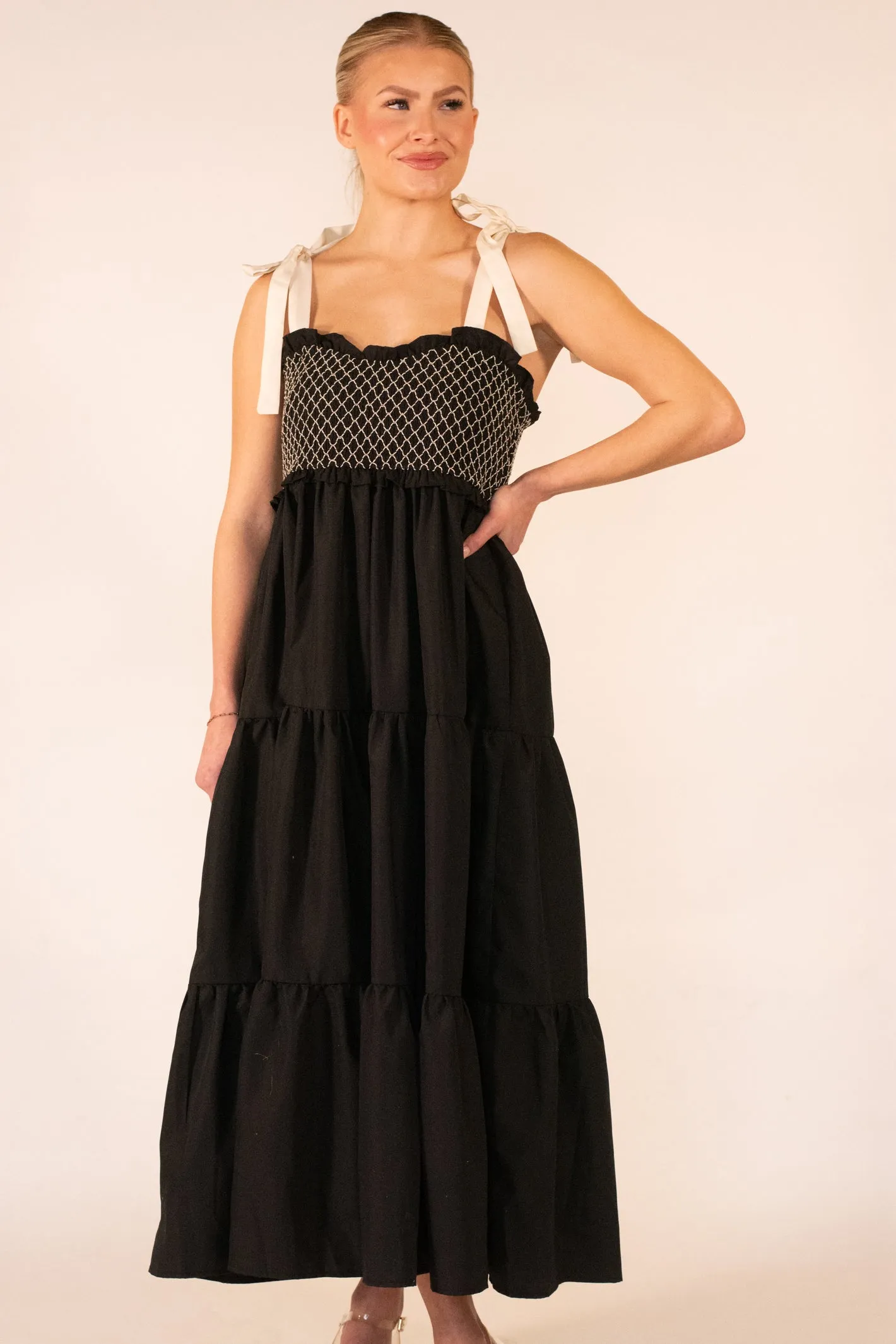 Let My Heart Run Black Smock Maxi Dress