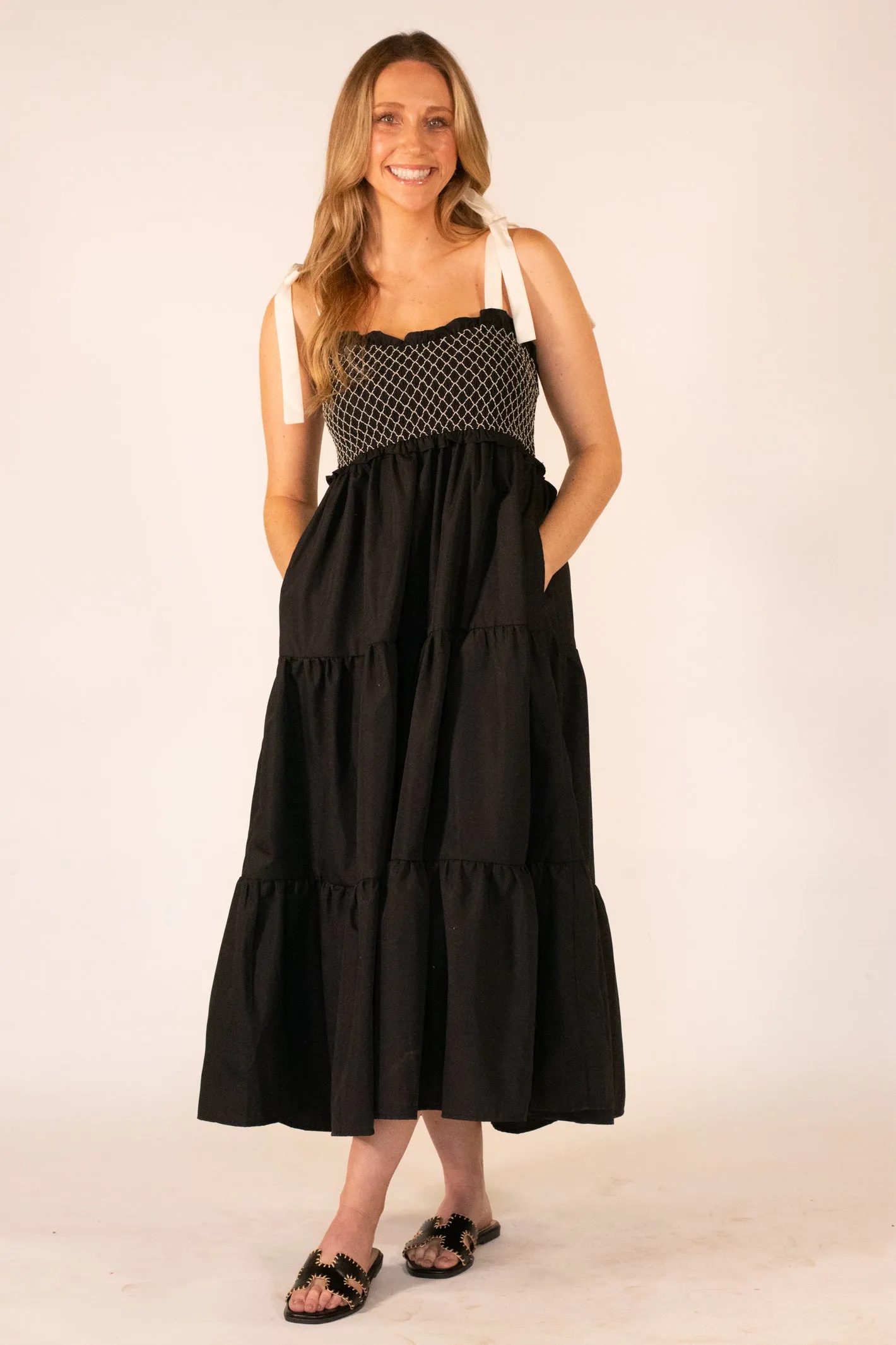 Let My Heart Run Black Smock Maxi Dress