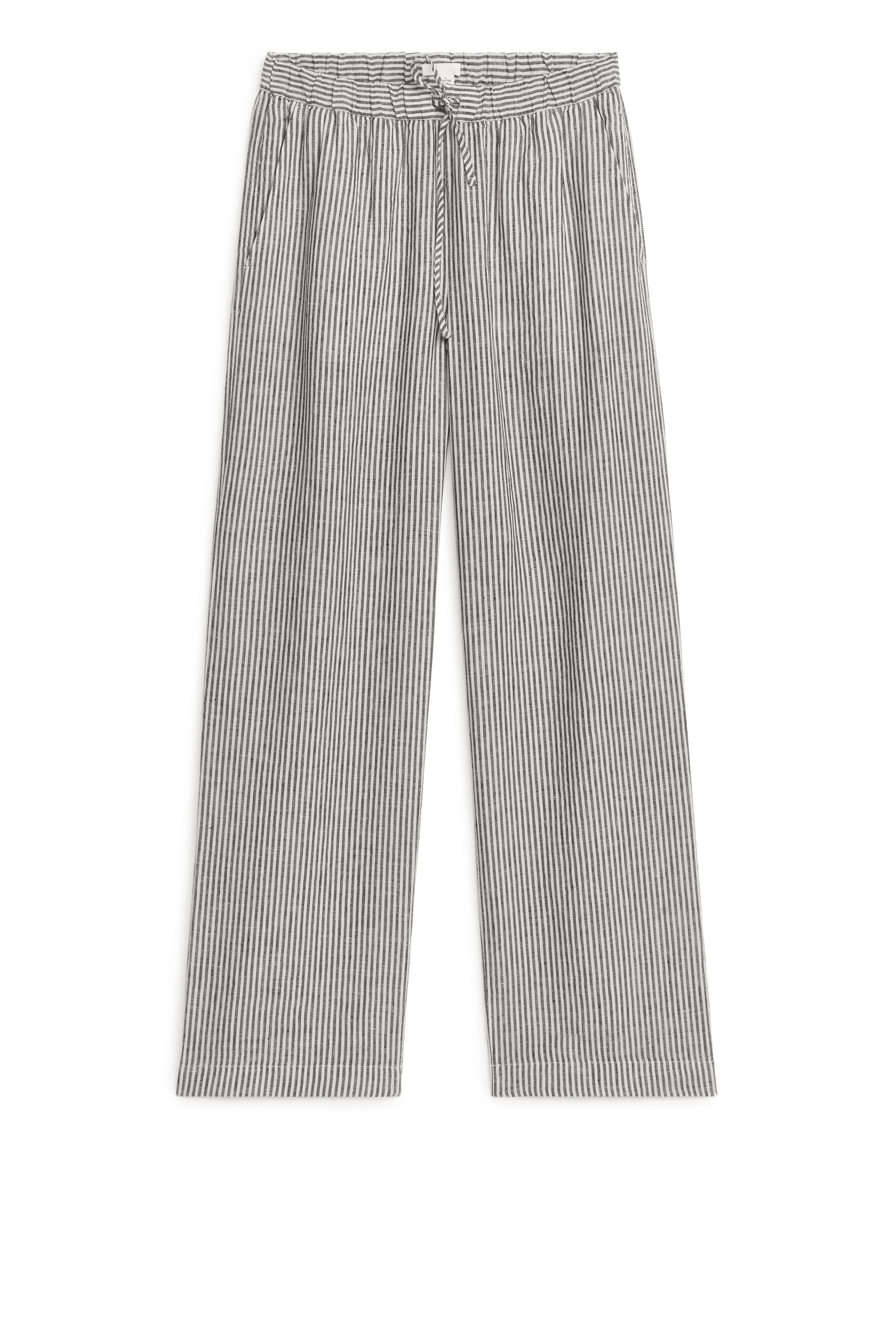 Linen Drawstring Trousers - Regular waist - Long - Off White/Black - Ladies | H&M GB