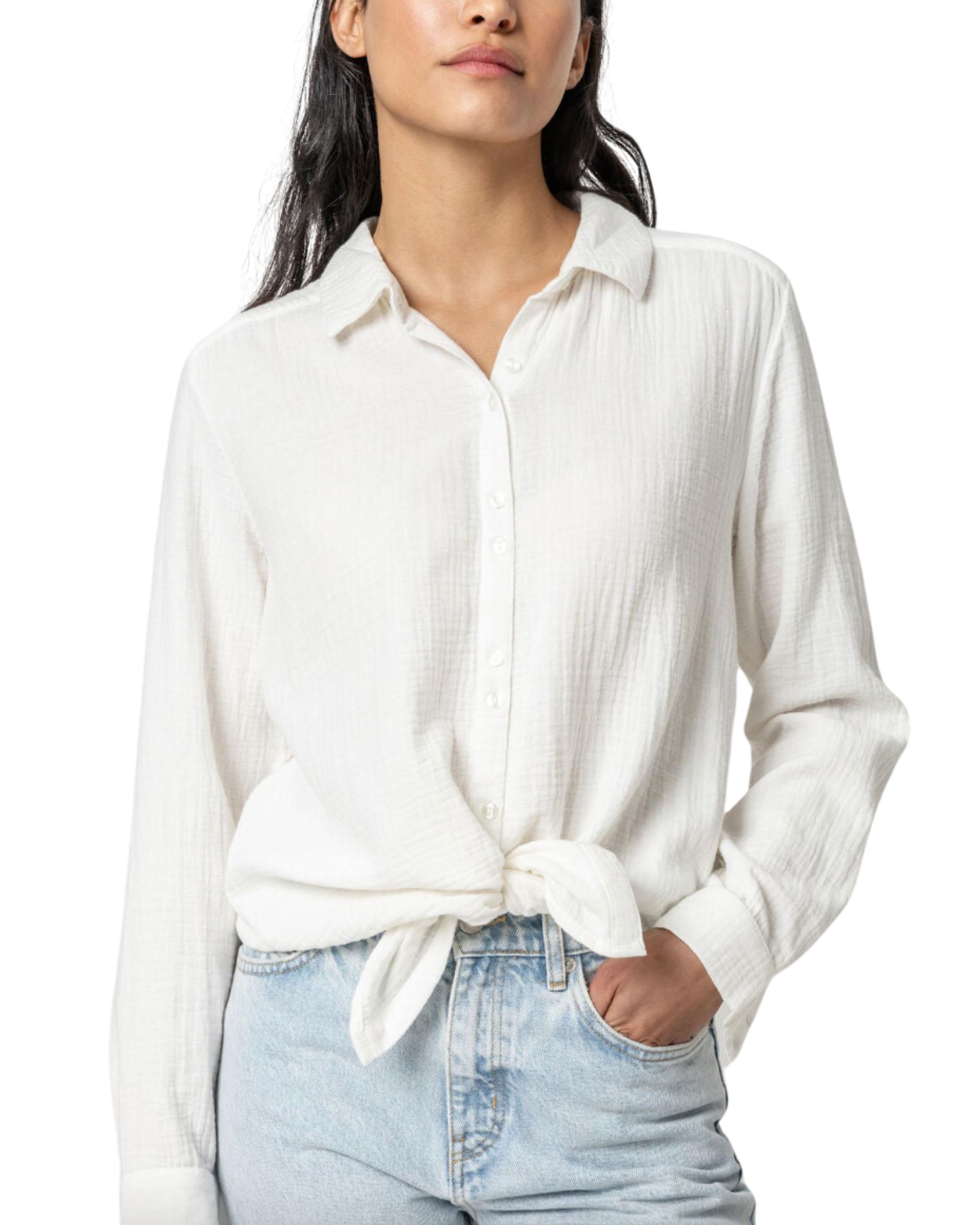 Long Sleeve Gauze Button Down (White)