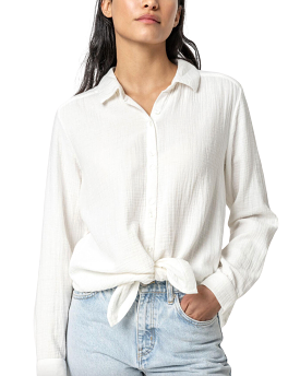 Long Sleeve Gauze Button Down (White)